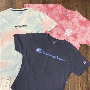 Lot of 3 Men’s Medium Short Sleeve Tee with Logos - Champion, Vans, Hollister